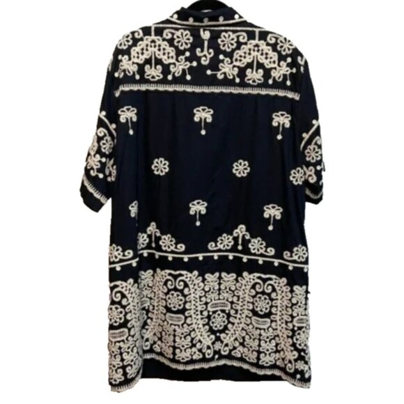 Maeve Anthropologie Black Short Sleeve Embroidered Collared Mini Shirt Dress - Picture 8 of 10